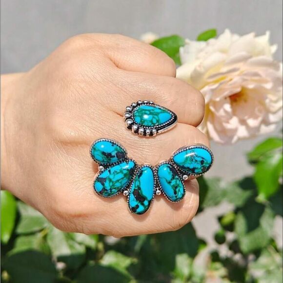 Vintage Bohemian Style Faux Turquoise Open Ring - Picture 2 of 11